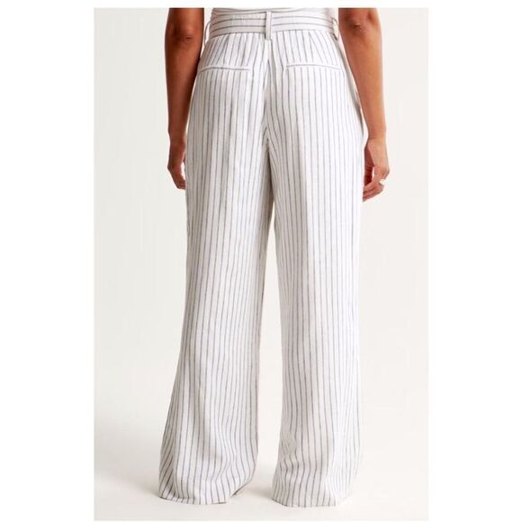 ABERCROMBIE Pants Women‎ 32 High Ultra Wide Leg Linen Pinstripe Office Resort - Picture 2 of 12